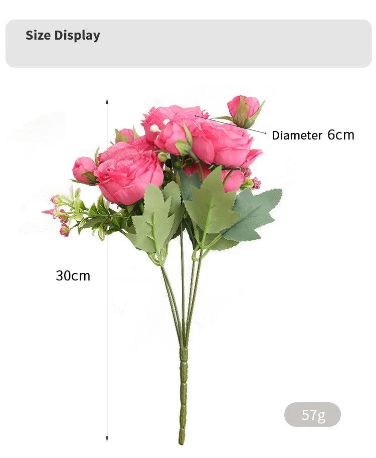 Hot Selling 1pcs/30cm Rose Pink Silk Bouquet Peony Artificial Flower 5 Big Head 4 Small Bud Bride Wedding Home Decoration Artifi - NTKSTORE