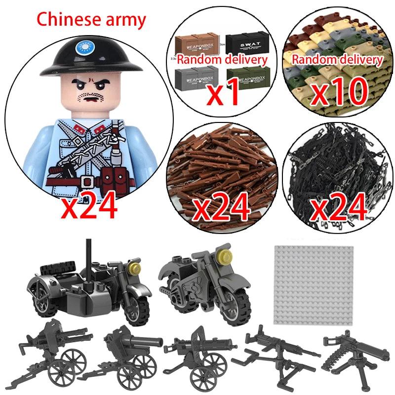 Children Toys Mini Military Figures Building Blocks WW2 UK French US Germany Soviet Army Soldiers Machine Gun Set Bricks Model - NTKSTORE