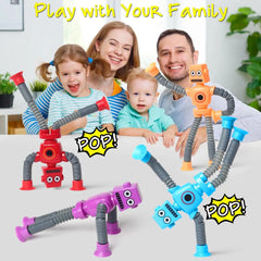 4Pcs Telescopic Robot Suction Cup Toy Pop Tubes Fidget Toys Shape Changing Tube Sensory Toys Party Favors for Kids - NTKSTORE