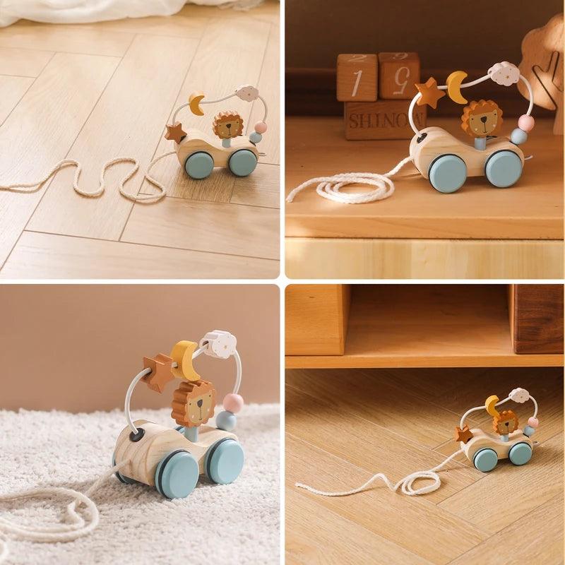 Baby Wooden Trailer Car Toys Rainbow Stacking Balance Blocks Animal Traction Car Star Moon Slider Beads For Kids Montessori Toys - NTKSTORE