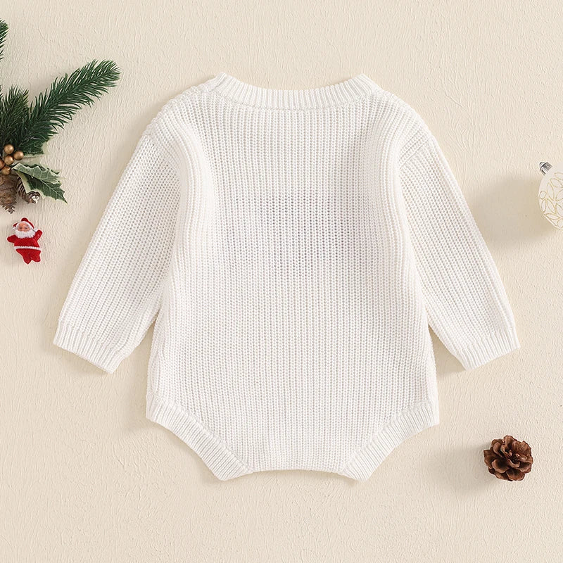 Newborn Christmas Autumn Winter Rompers Baby Boys Girls Letter Embroidery O-neck Long Sleeve Knitted Sweaters Rompers