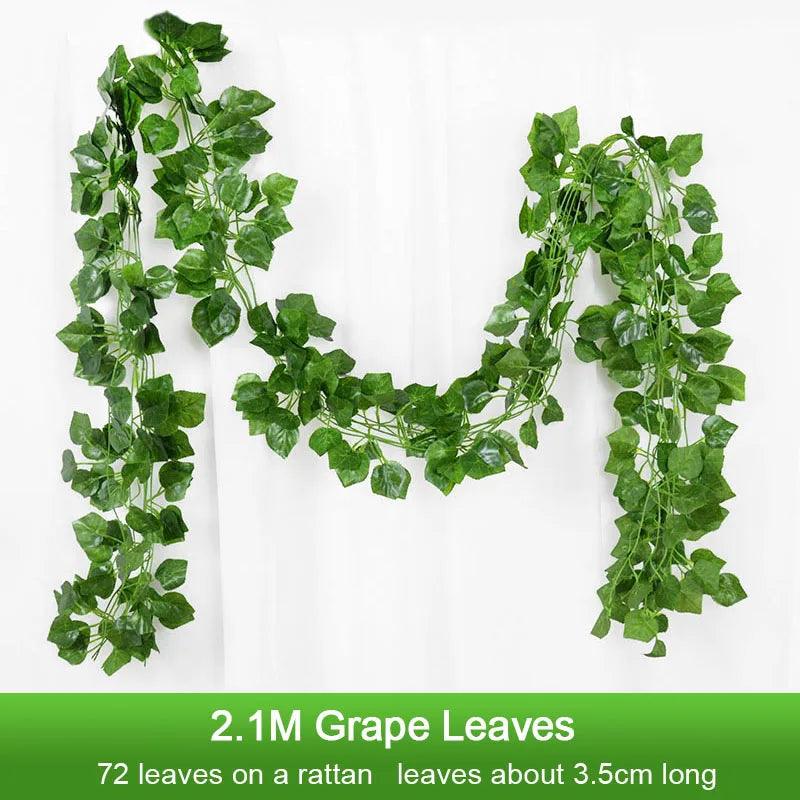 2.1M Artificial Plant Green Ivy Leaf Garland Silk Wall Hanging Vine Home Garden Decoration Wedding Party DIY Fake Wreath Leaves - NTKSTORE