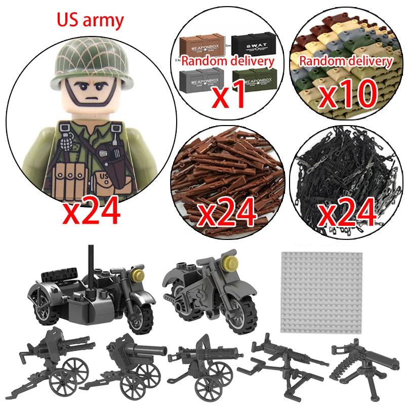 Children Toys Mini Military Figures Building Blocks WW2 UK French US Germany Soviet Army Soldiers Machine Gun Set Bricks Model - NTKSTORE