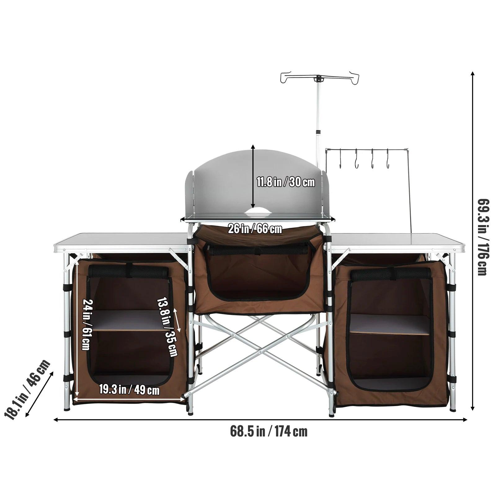 VEVOR Camping Outdoor Kitchen Table Cabinet Foldable Folding Cooking Storage Rack X-Shaped Aluminum Alloy Bracket for BBQ Picnic - NTKSTORE