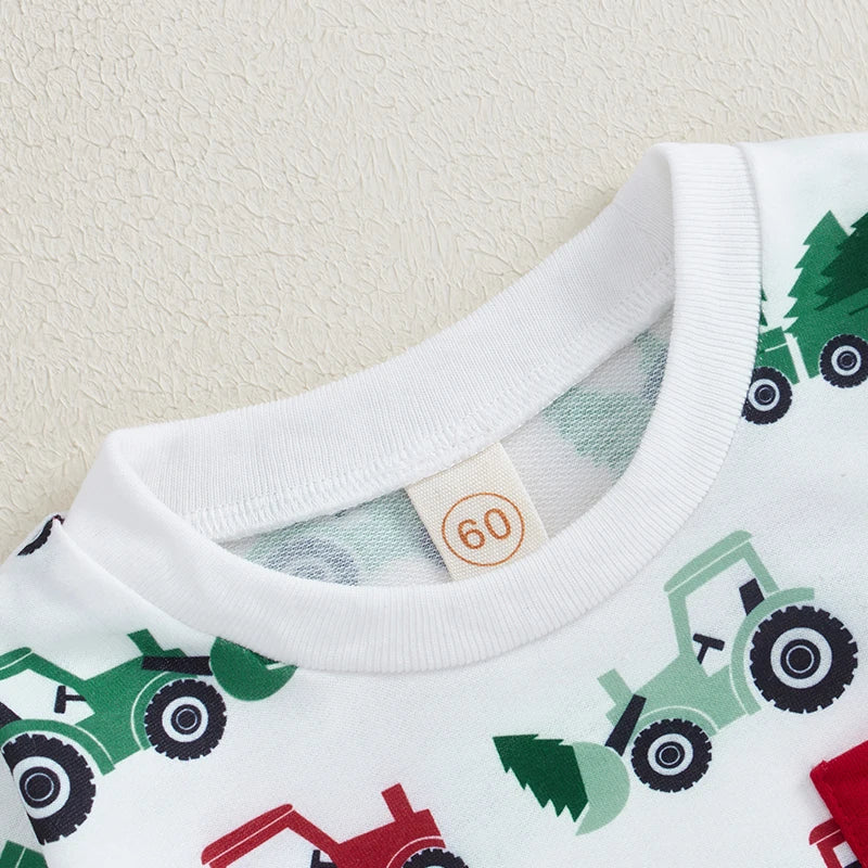 2024-06-01 Lioraitiin Baby Boy Girl Sweatshirt Romper Casual Christmas Tractor Print Long Sleeve Jumpsuit for Infant Fall Outfit