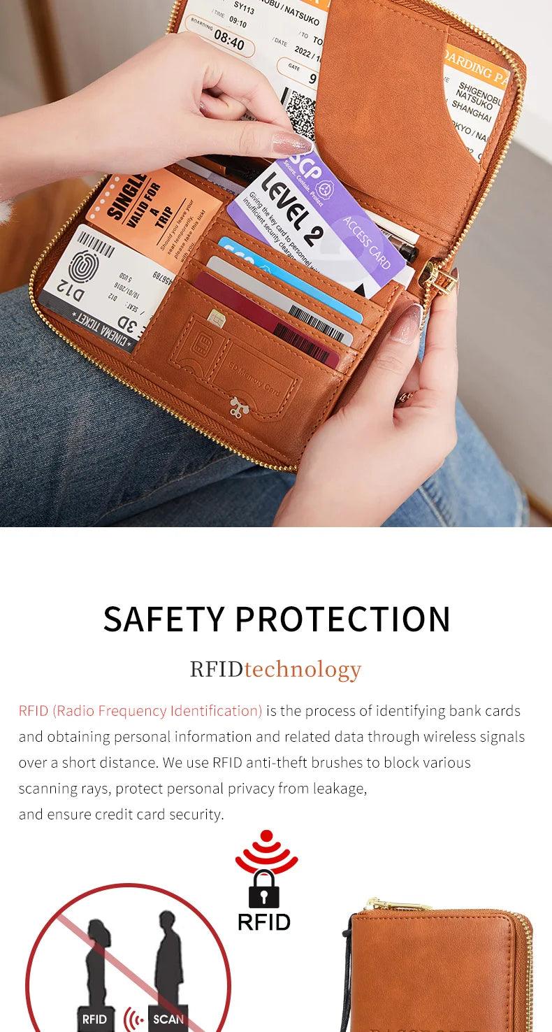 Fashionable and Portable RFID Travel Passport CasePULeather Multi functional Credit Card Passport Bag Neutral Travel Accessories - NTKSTORE