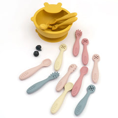 3PCS Kawaii Baby Learning Spoons Utensils Set Toddler Feeding Tableware Baby Silicone Teether Toys Training Cutlery Baby Stuff - NTKSTORE