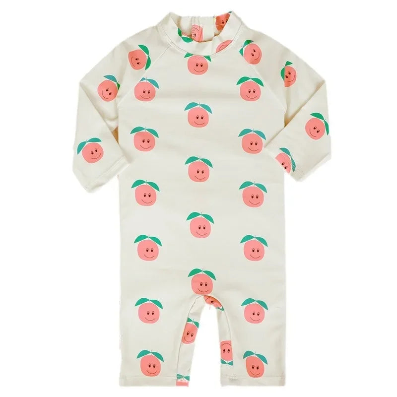 Baby Girls Swimsuit Long Sleeves One Piece Swimwear for Kids Toddler Cartoon UPF50+ Rash Guards Infant Bathing Suit Korea Sets