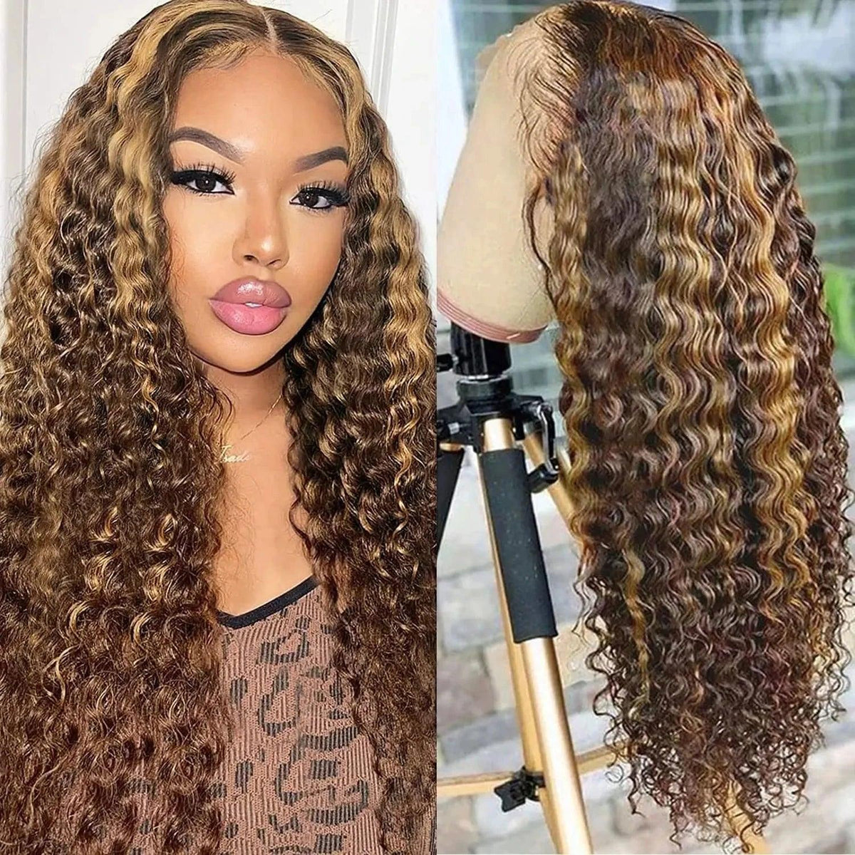 4/27 Ombre Colored Glueless Wig 13x4 Curly Human Hair Wigs Highlight Brazilian Remy Deep Wave Ready To Wear 7x5 Lace Closure Wig - NTKSTORE