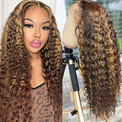 4/27 Ombre Colored Glueless Wig 13x4 Curly Human Hair Wigs Highlight Brazilian Remy Deep Wave Ready To Wear 7x5 Lace Closure Wig - NTKSTORE