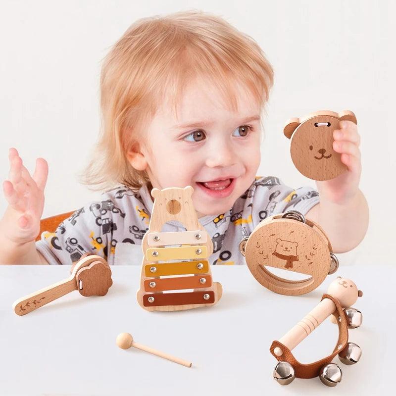 Kids Wooden Montessori Toys Musical Instruments Rattle Bell Drum Xylophone Percussion for Baby Early Educational Instruments Toy - NTKSTORE