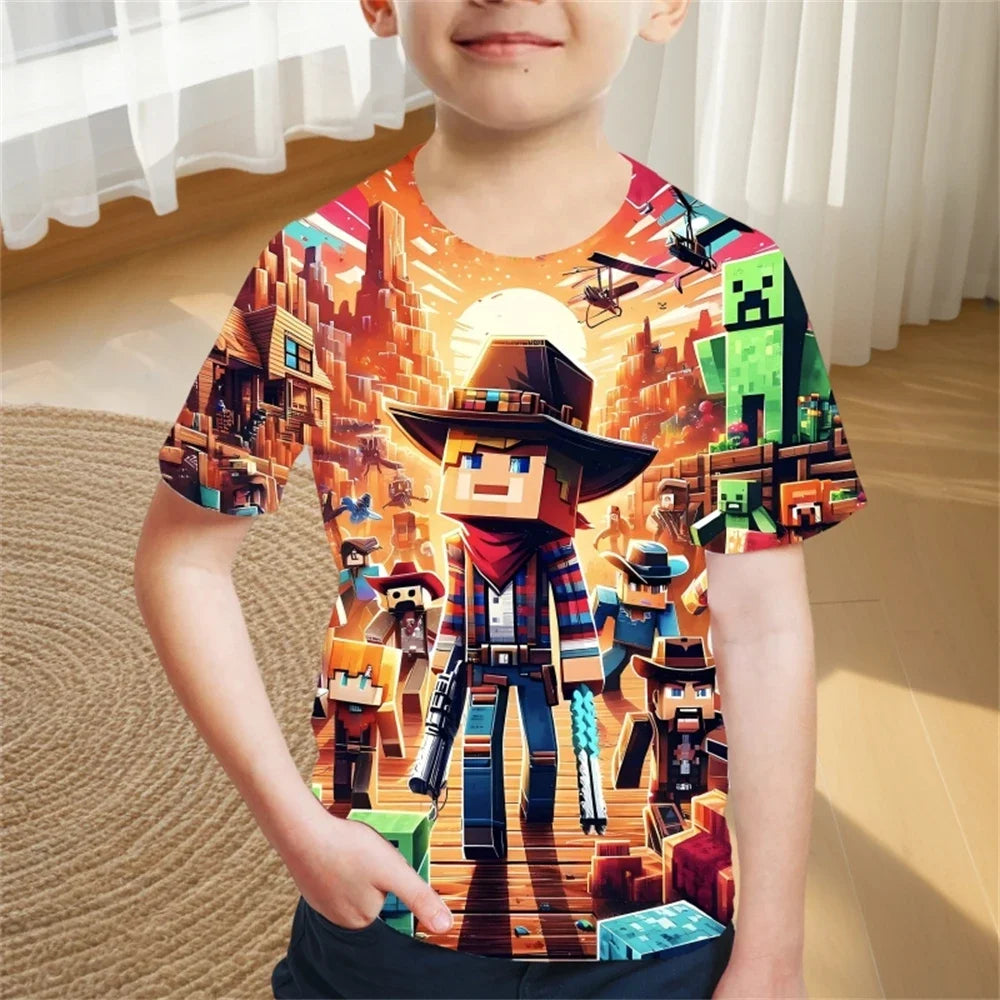 Children's Clothing Adventure Style Boys Clothes Cartoon T-Shirt for A Boy Fashion 2024 Baby Summer Clothes O-Neck Children Top - NTKSTORE