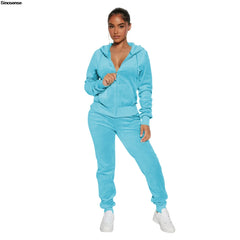 Womens Warm 2 Piece Outfits Velour Tracksuits Full Zip Hoodie And Drawstring Sweatpants Sweatsuits Sets Velvet Jogging Suit - NTKSTORE