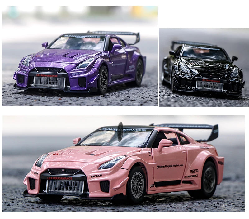 1:32 GT-CSR2 Alloy Exquisite Sports Car Model Fast Furious Simulation Miniature Toys Sound Light Children Gift Collect Hobby