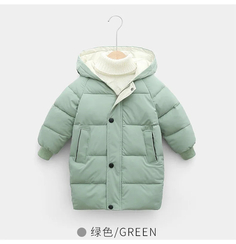 2 3 4 5 6 8 10 Years Girls Jacket Winter Long Style Solid Color Thick Keep Warm Hooded Outerwear For Boys Down Cotton Snowsuit - NTKSTORE