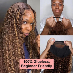 4/27 Ombre Colored Glueless Wig 13x4 Curly Human Hair Wigs Highlight Brazilian Remy Deep Wave Ready To Wear 7x5 Lace Closure Wig - NTKSTORE