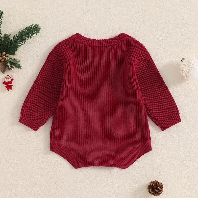 Newborn Christmas Autumn Winter Rompers Baby Boys Girls Letter Embroidery O-neck Long Sleeve Knitted Sweaters Rompers