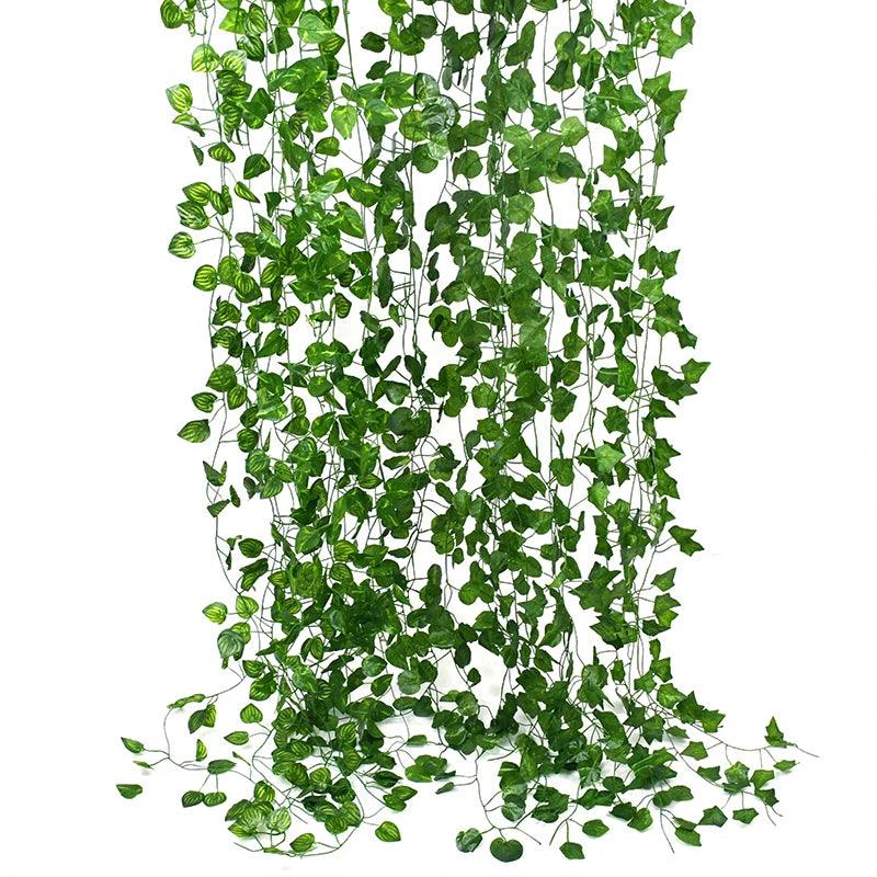 2.1M Artificial Plant Green Ivy Leaf Garland Silk Wall Hanging Vine Home Garden Decoration Wedding Party DIY Fake Wreath Leaves - NTKSTORE