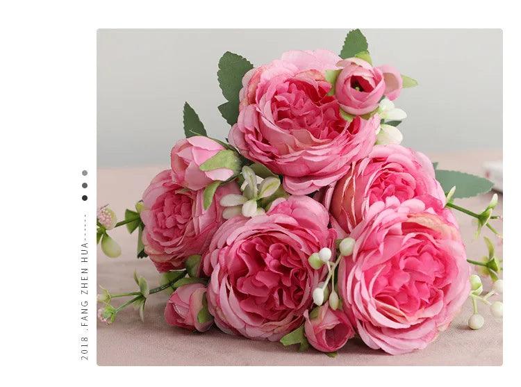 Hot Selling 1pcs/30cm Rose Pink Silk Bouquet Peony Artificial Flower 5 Big Head 4 Small Bud Bride Wedding Home Decoration Artifi - NTKSTORE