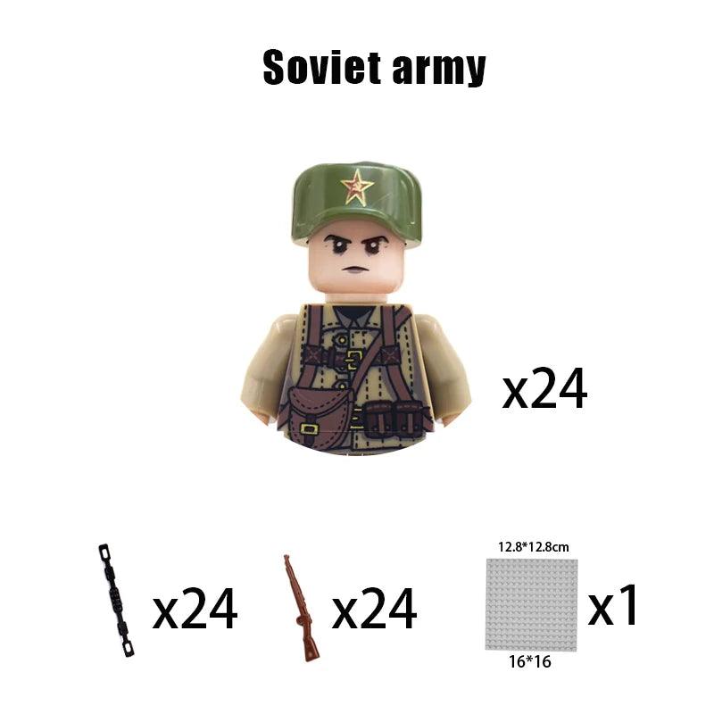 Children Toys Mini Military Figures Building Blocks WW2 UK French US Germany Soviet Army Soldiers Machine Gun Set Bricks Model - NTKSTORE