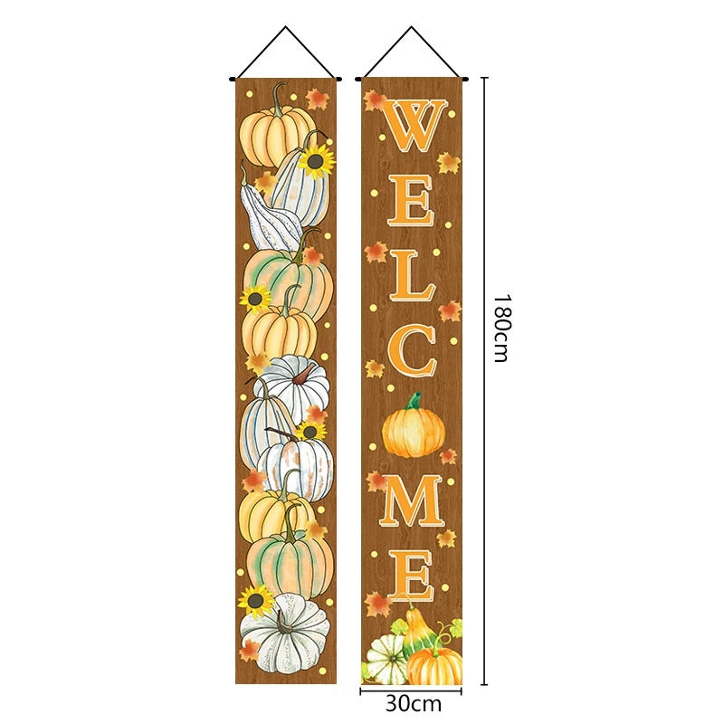 Thanksgiving Couplet Pumpkin Porch Hanging Banner Harvest Festival Party Decoration Thanksgiving Wall Door Hanging Banner - NTKSTORE