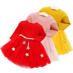 Infant Baby Christmas Dress Knit Gauze Velvet Red Dress Toddlers Girls Kids Clothes Long Sleeve Warm Sweater Dress - NTKSTORE