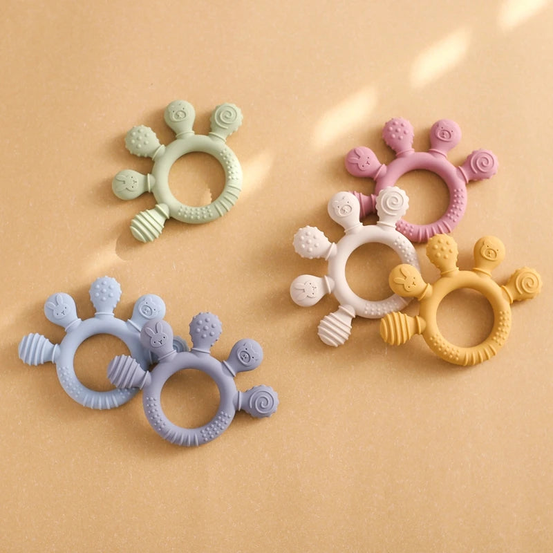 Silicone Teether BPA Free Hand Shape Teething Toy Baby Touch Sensory Teether Wooden Teether Ring Sensory Toy Gift For Newbaby - NTKSTORE