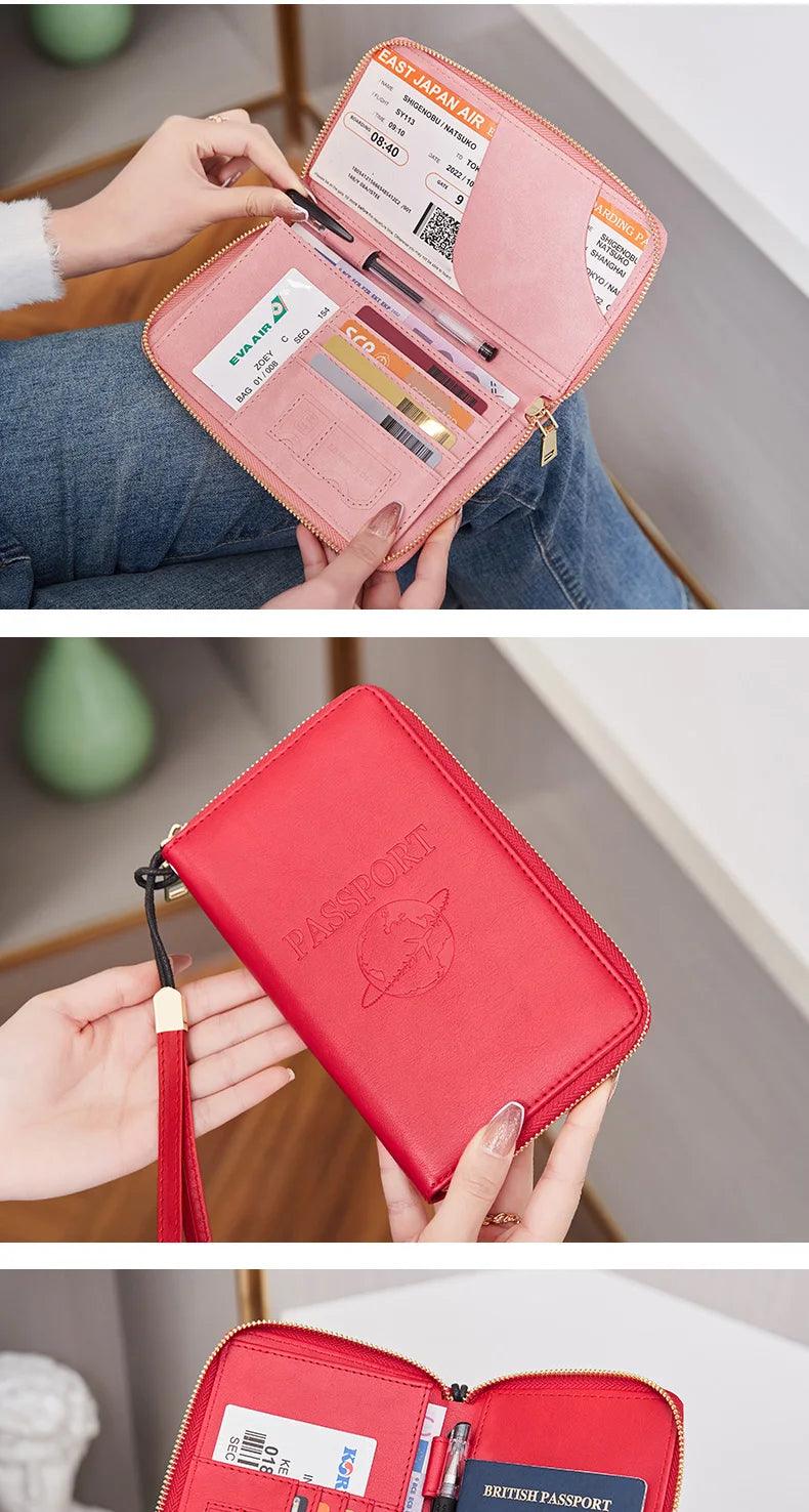 Fashionable and Portable RFID Travel Passport CasePULeather Multi functional Credit Card Passport Bag Neutral Travel Accessories - NTKSTORE