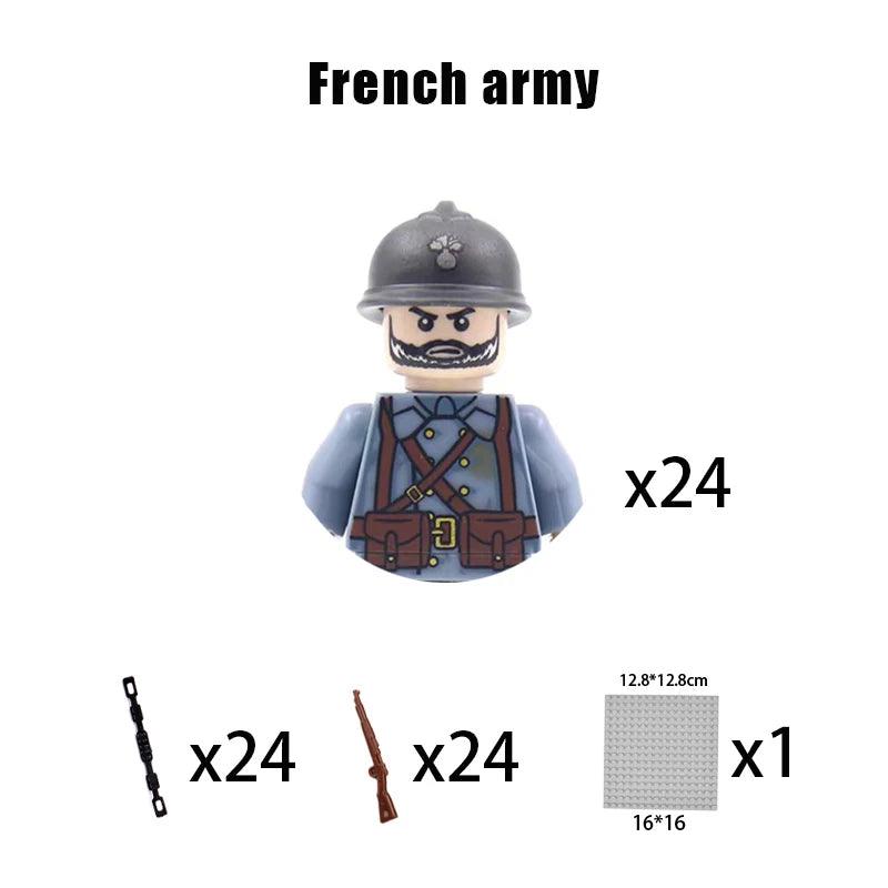 Children Toys Mini Military Figures Building Blocks WW2 UK French US Germany Soviet Army Soldiers Machine Gun Set Bricks Model - NTKSTORE