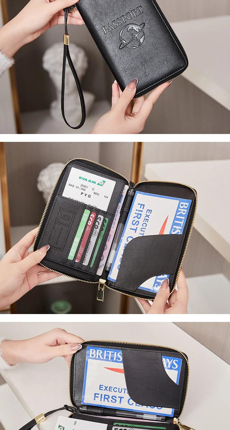 Fashionable and Portable RFID Travel Passport CasePULeather Multi functional Credit Card Passport Bag Neutral Travel Accessories - NTKSTORE