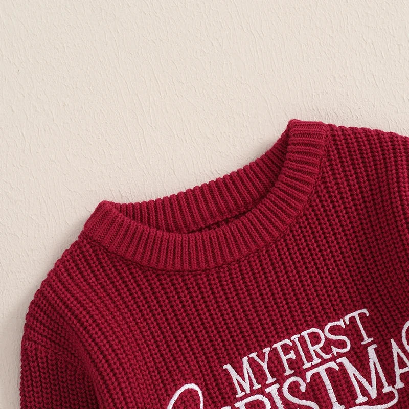 Newborn Christmas Autumn Winter Rompers Baby Boys Girls Letter Embroidery O-neck Long Sleeve Knitted Sweaters Rompers