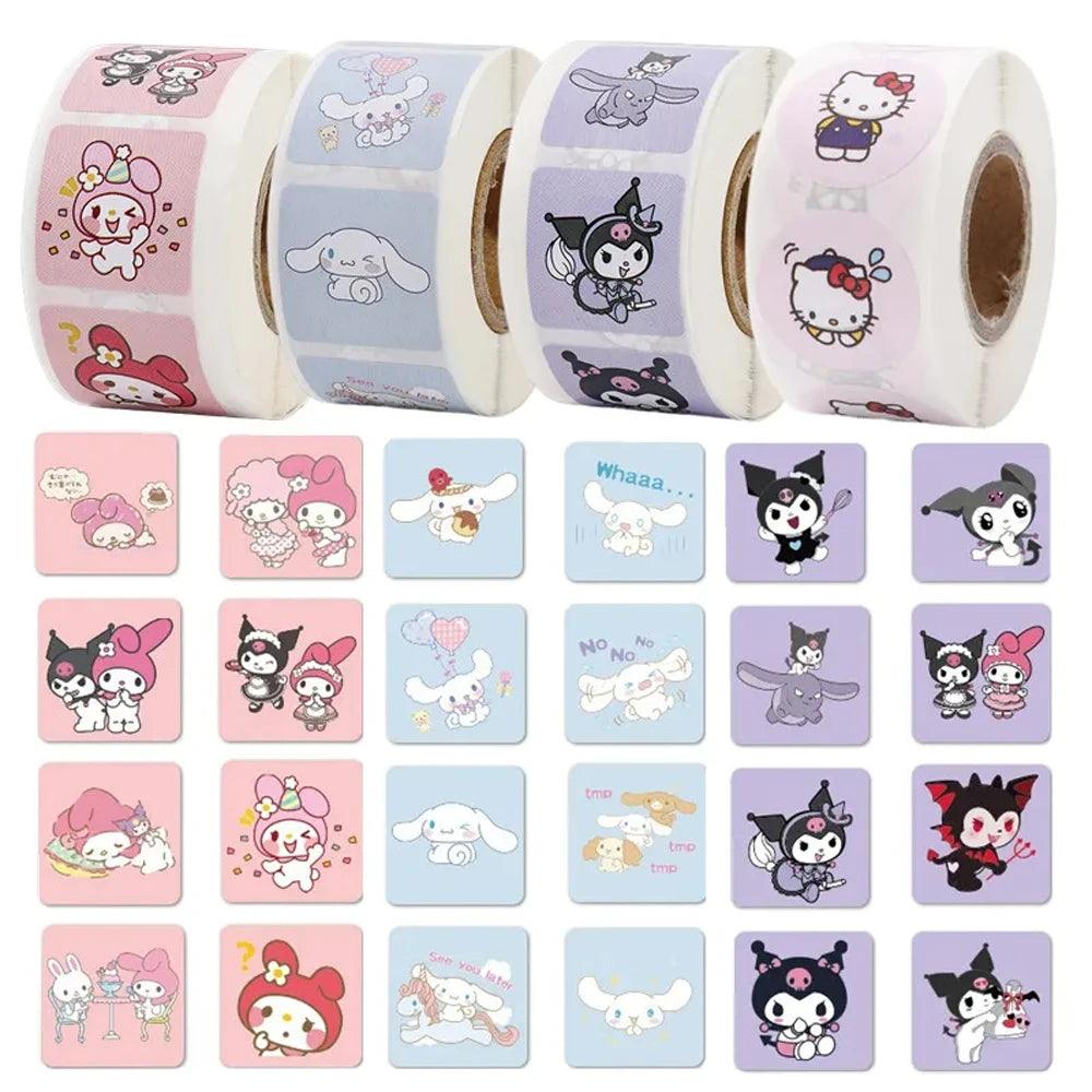 MINISO 500Pcs/Roll Sanrio Stickers Hello Kitty Melody Kuromi Cinnamoroll Luggage Graffiti Decals Kid Toy Decoration Sticker - NTKSTORE