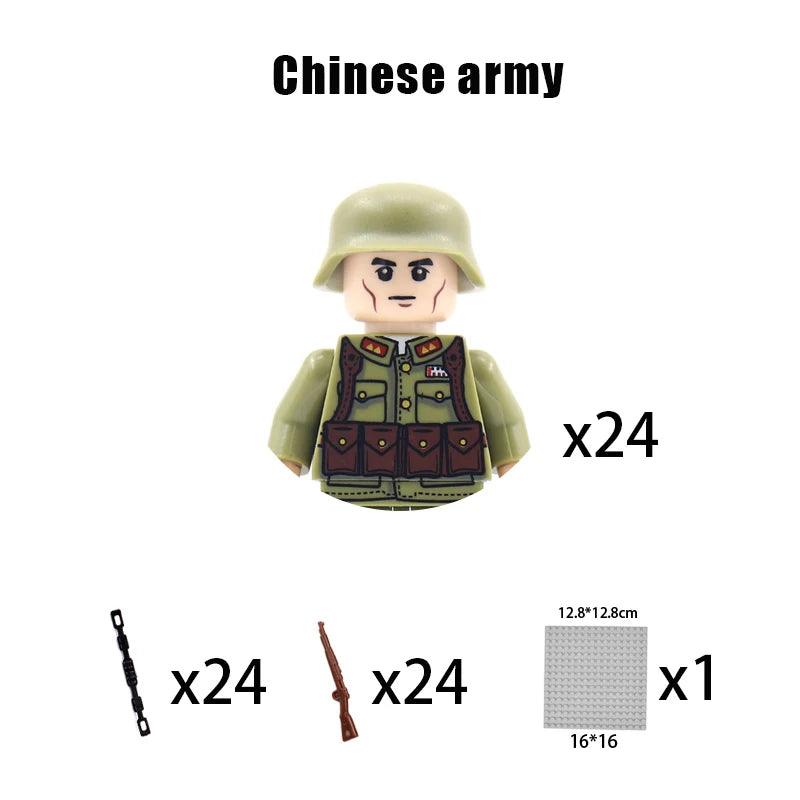 Children Toys Mini Military Figures Building Blocks WW2 UK French US Germany Soviet Army Soldiers Machine Gun Set Bricks Model - NTKSTORE