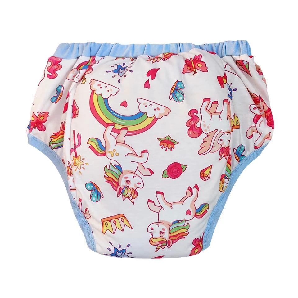 Blue rainbow unicorn Waterproof Adult Baby Traning Pants DDLG Reusable Nappies Adult Aloth Diaper Potty Underweaer Panties - NTKSTORE