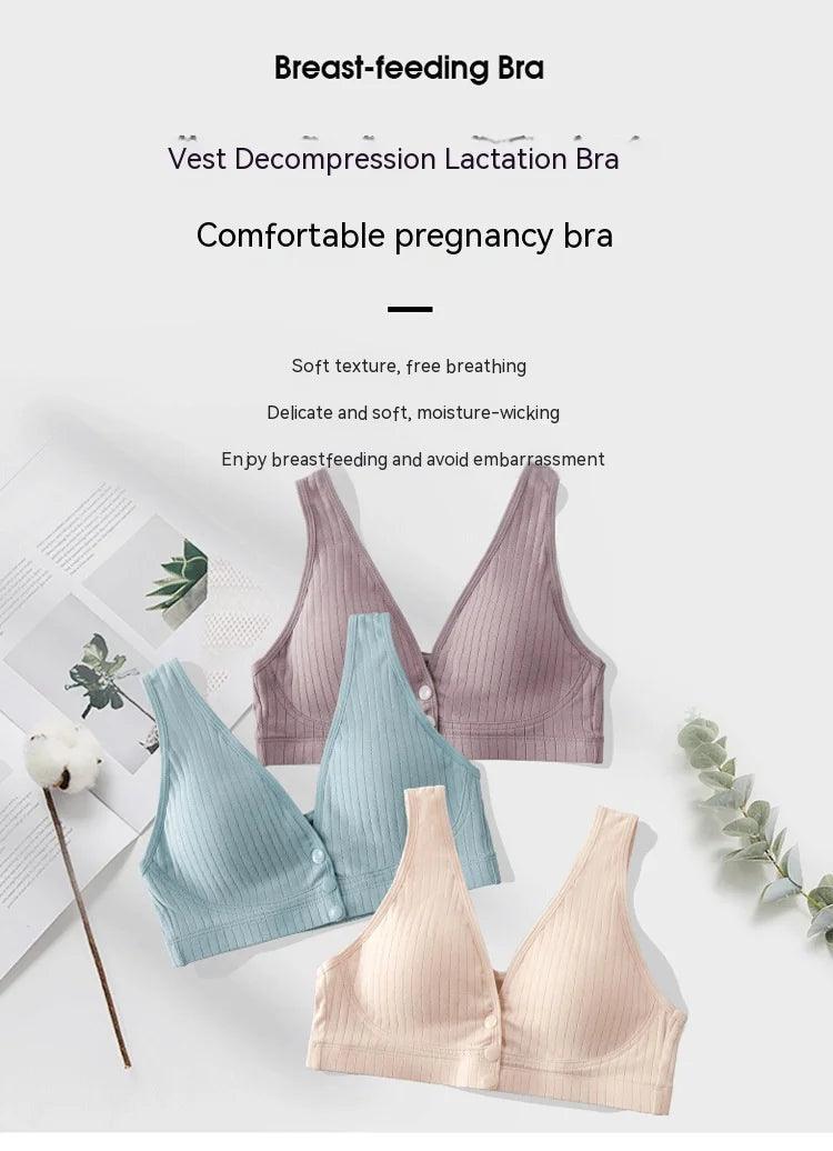 Female Mom Nursing Bra Cotton Maternity Thin Women Breastfeeding Underwear Front Open Buckle Breathable Ladies Women Brassiere - NTKSTORE