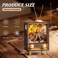 Robotime Wooden Music Box 3D Puzzles DIY Model Kits Book Nook DIY Night Light for Men Women Hobby Sunset Amusement Park - NTKSTORE