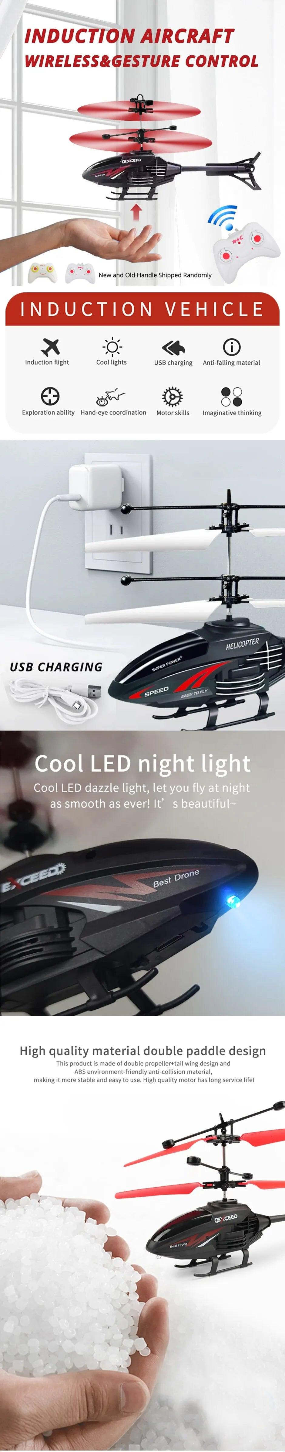 2 Channel Gesture Control Suspension Helicopter RC Remote Induction Aircraft With Charging LED Light Kids Toy for Boys - NTKSTORE