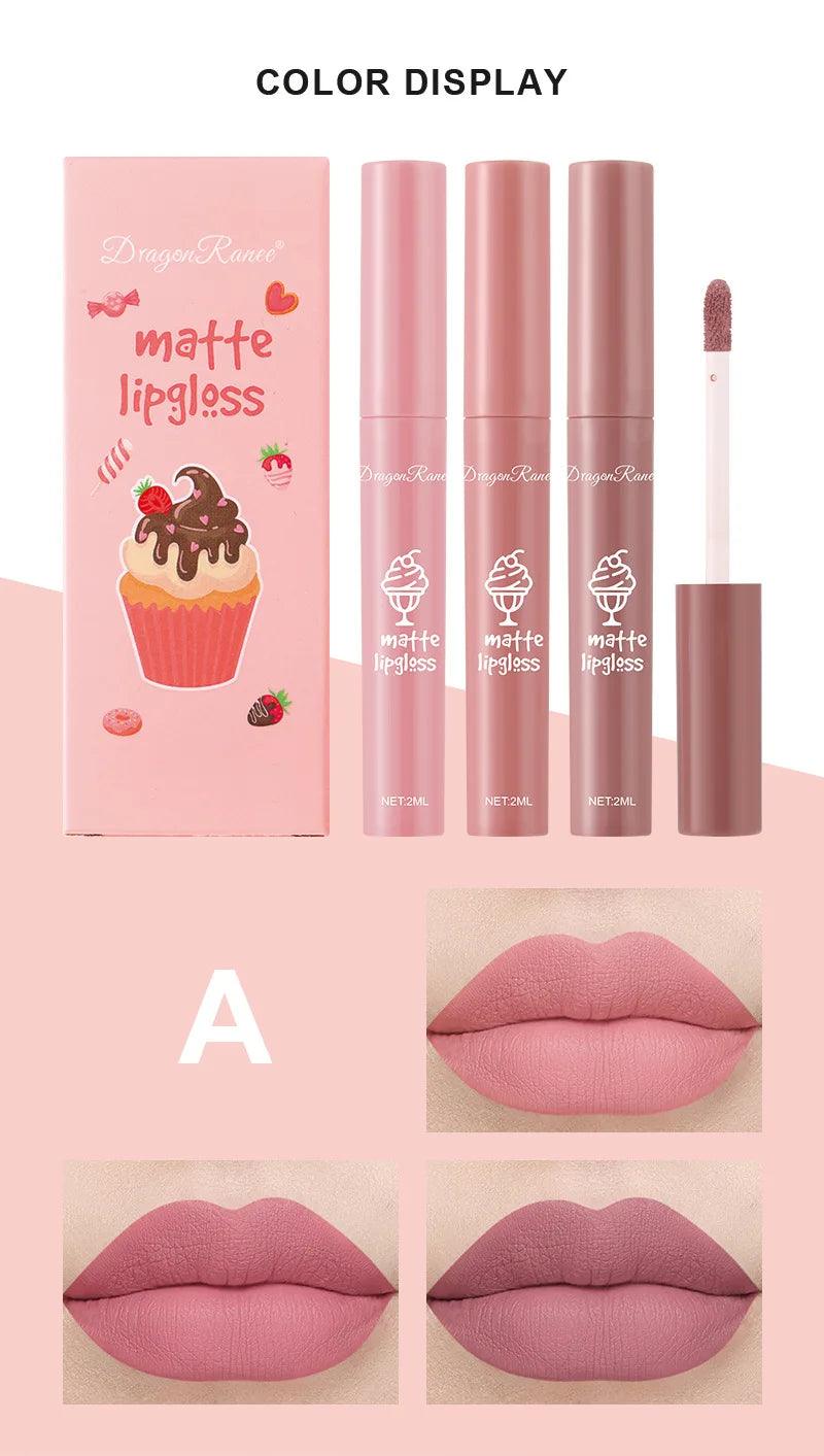 3Pcs/set Matte Velvet Lip Gloss Waterproof Long-lasting Liquid Lipstick Cosmetic Beauty Cream Lipstick Makeup maquillages - NTKSTORE