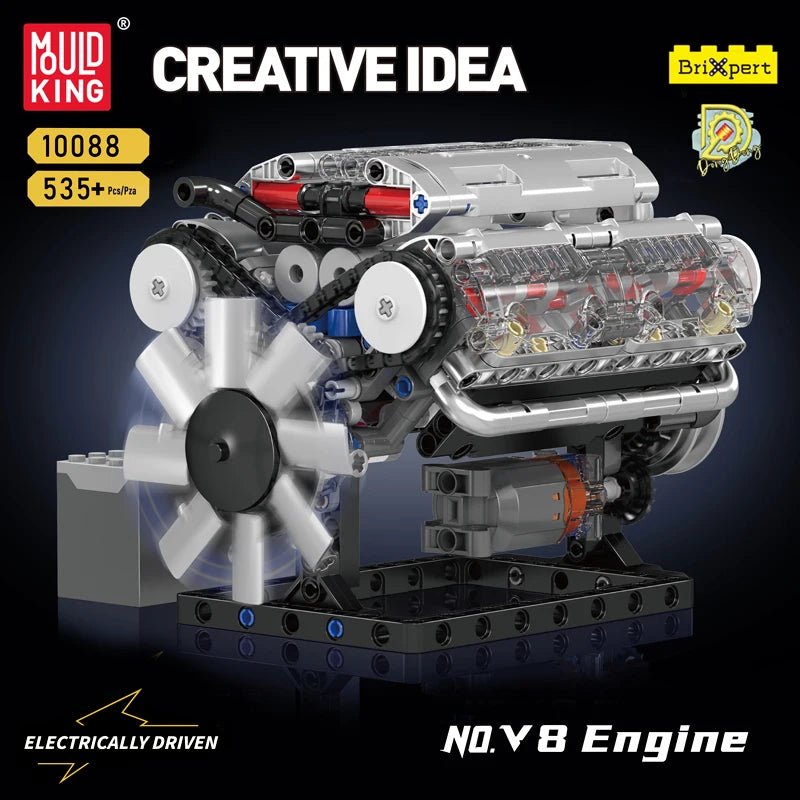 Mould King 10088 Technik Electrically Driven No.V8 Engine Model Building Blocks Set Creative Educational Toys - NTKSTORE