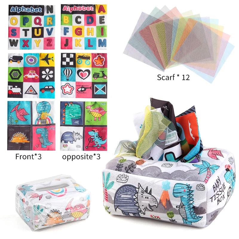 Baby Tissue Box Montessori Educational Toys Colorful Soft Sensory Toy For Toddler Finger Exercise Pumping Silk Scarf Gifts 0-18M - NTKSTORE