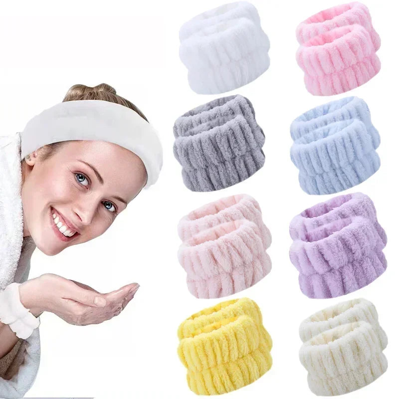 2Pcs Wristband for Yoga Washing Face Soft Flannel Wrist Strap Reusable Makeup Towel Wrist Velvet Towel Girls Elastic Face Wash - NTKSTORE