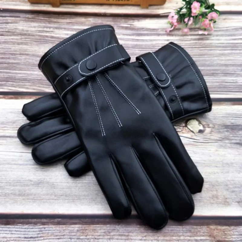 Winter Cycling PU Leather Gloves Outdoor Men Women Motorcycle Waterproof Warm Thick Riding Electric Car Warm Non-Slip Gloves - NTKSTORE