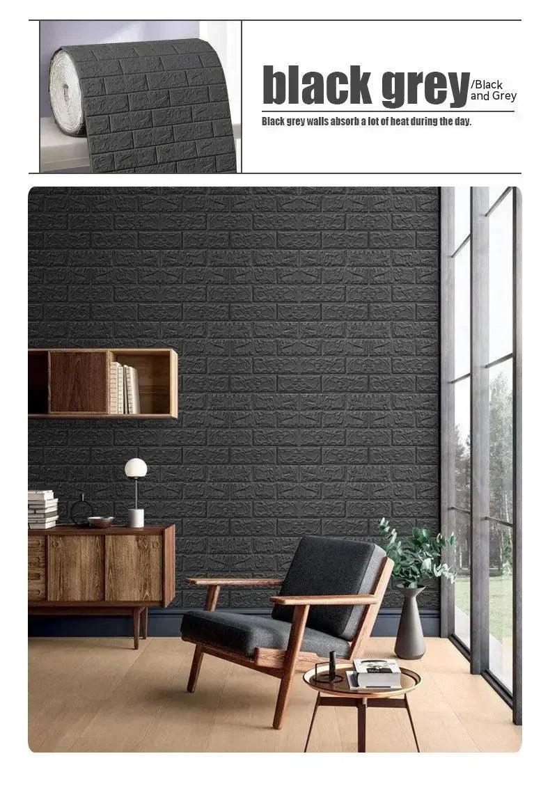 70cm*2m 3D Soft Foam Brick Wallpaper Sticker Roll DIY Self Adhesive Living Room Home Kitchen Bathroom Decorative Wall Paper - NTKSTORE