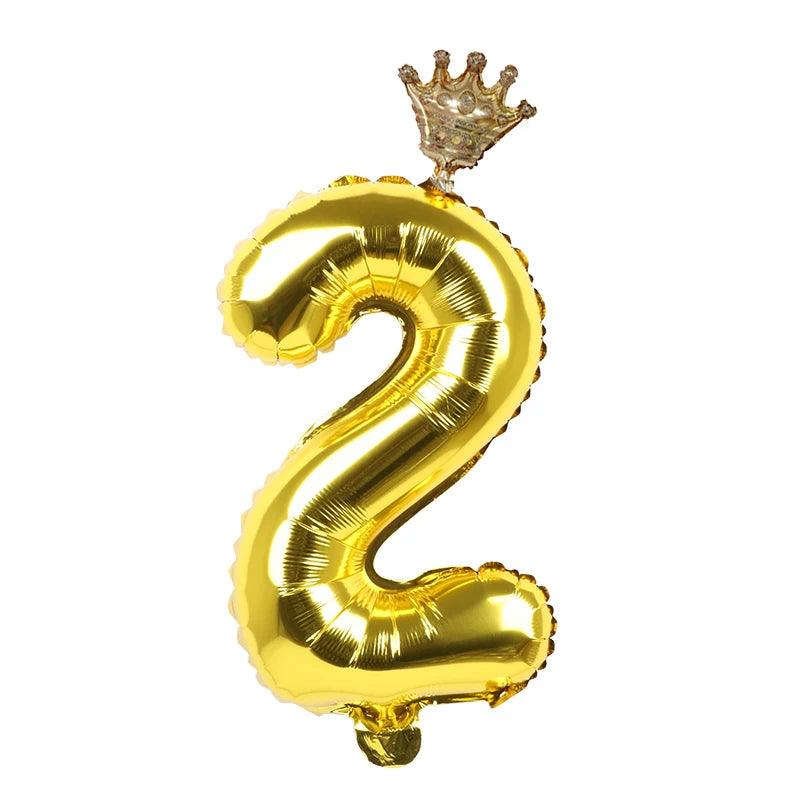 2pcs 32inch Rainbow Number Foil Balloons with Crown for Kids Boy Girl 1st Birthday Party Decorations Rose Gold Figures Globos - NTKSTORE