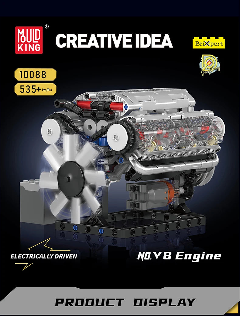 Mould King 10088 Technik Electrically Driven No.V8 Engine Model Building Blocks Set Creative Educational Toys - NTKSTORE