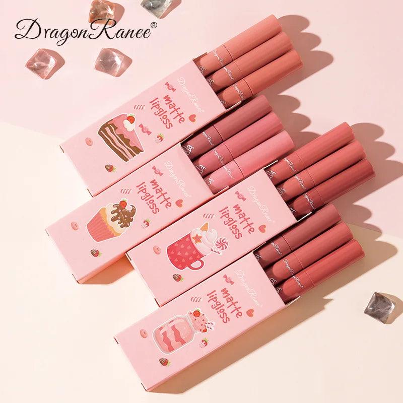 3Pcs/set Matte Velvet Lip Gloss Waterproof Long-lasting Liquid Lipstick Cosmetic Beauty Cream Lipstick Makeup maquillages - NTKSTORE