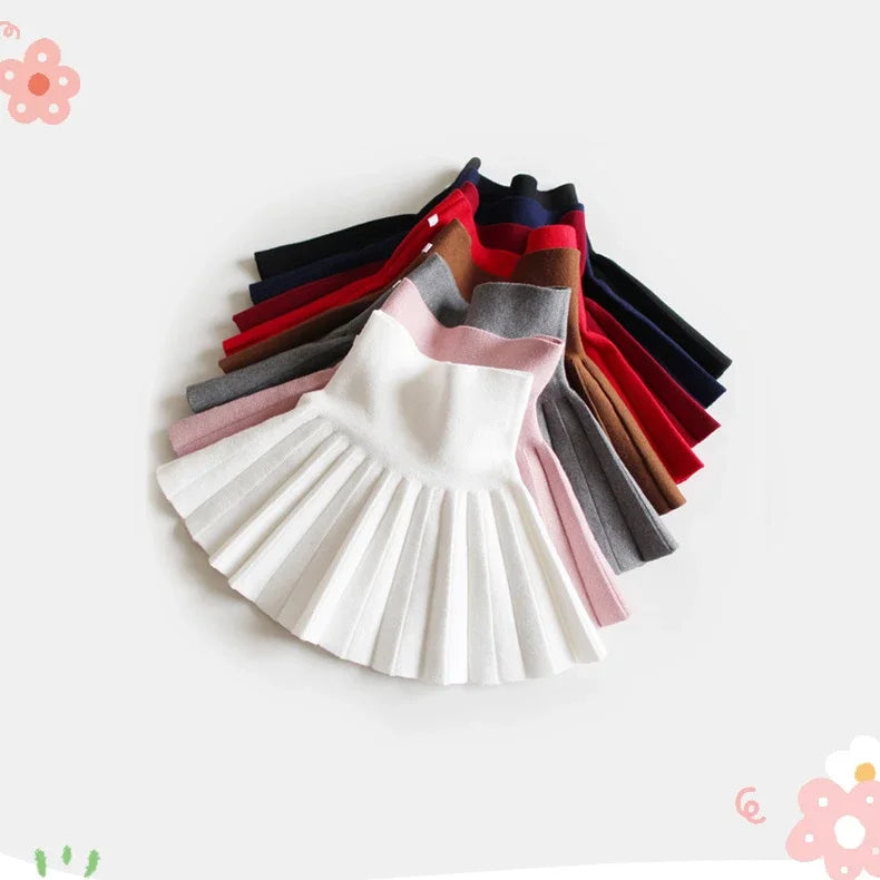 Baby Girls Knit Skirt Autumn Winter Princess Pleated Children School High Waist Mini Tutu Skirts Kids Clothing - NTKSTORE