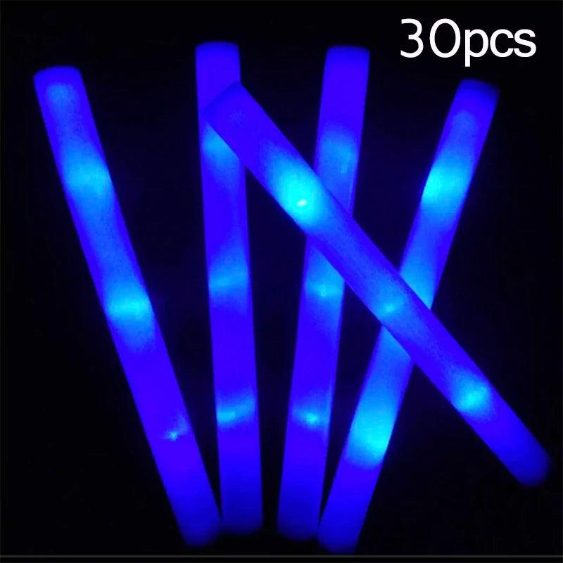 15/30Pcs LED Glow Sticks Bulk Colorful RGB Glow Foam Stick Cheer Tube Dark Light for Xmas Birthday Wedding Party Supplies - NTKSTORE