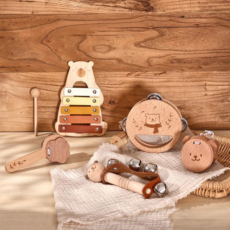 Kids Wooden Montessori Toys Musical Instruments Rattle Bell Drum Xylophone Percussion for Baby Early Educational Instruments Toy - NTKSTORE