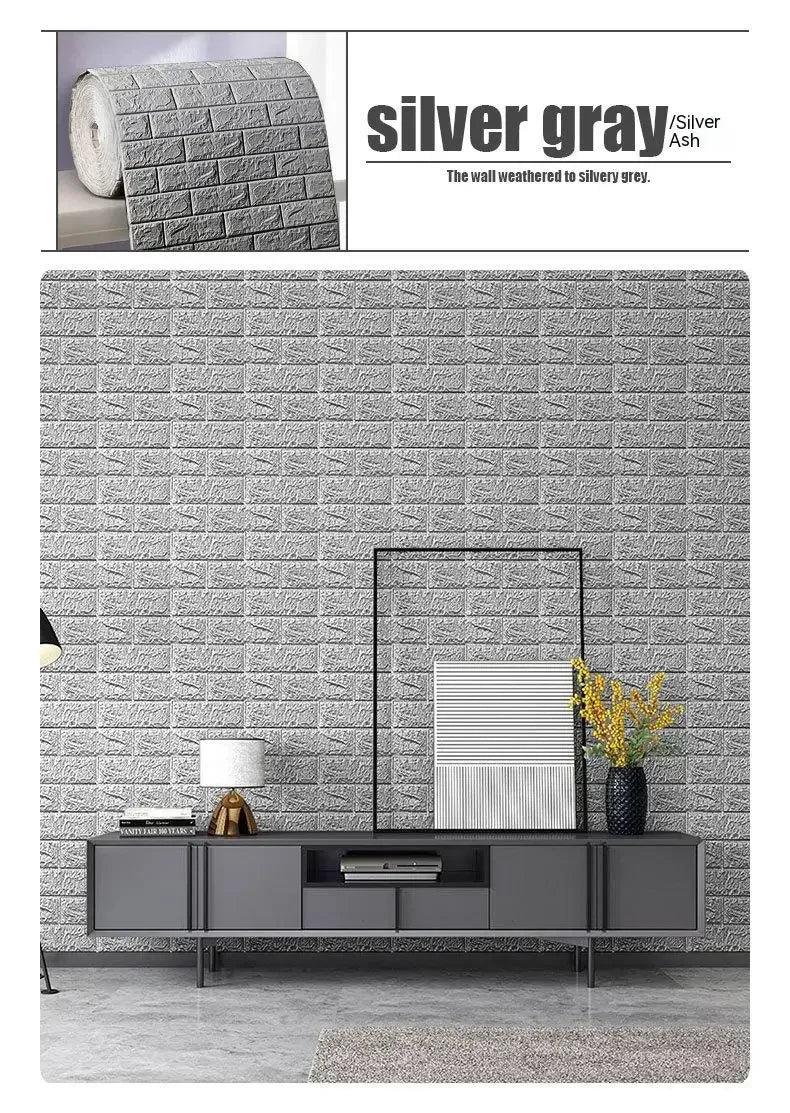 70cm*2m 3D Soft Foam Brick Wallpaper Sticker Roll DIY Self Adhesive Living Room Home Kitchen Bathroom Decorative Wall Paper - NTKSTORE